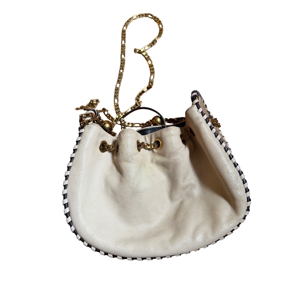 Marc Jacobs Sway Party Cream Lamb Leather Whipstitch Bucket Bag Gold Chain Strap - Picture 2 of 10